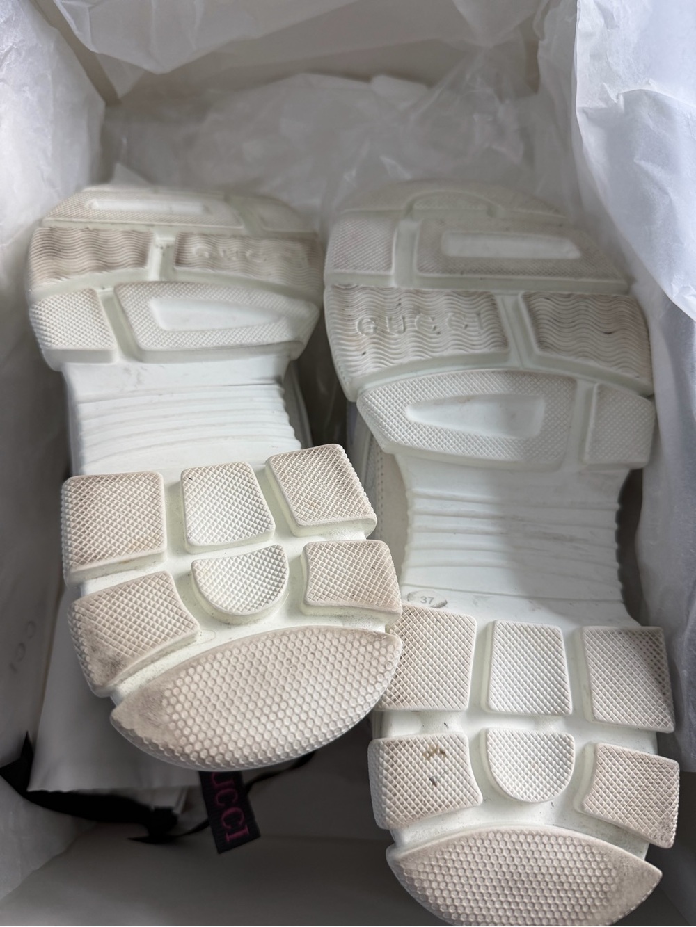 Gucci Flasktrek White and Cream Chunky Mesh Leather Sneakers Size 37 Unisex - Picture 8 of 12